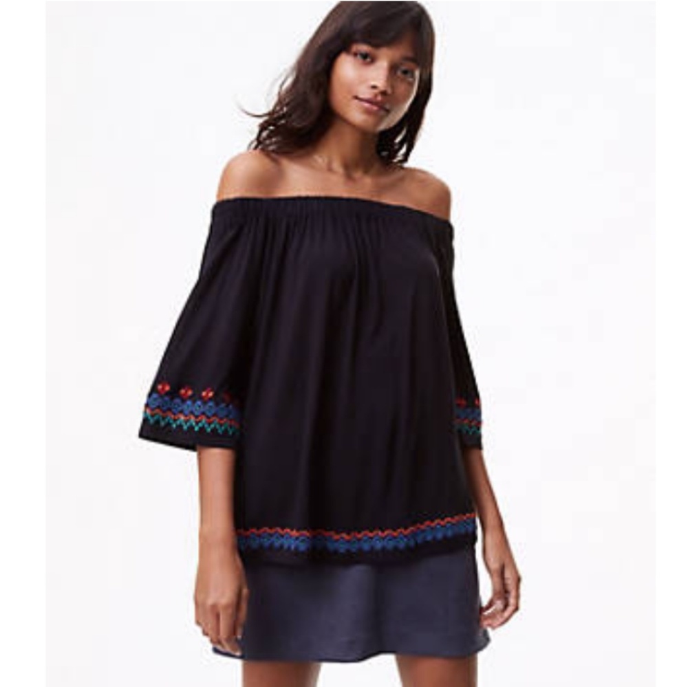 NWT LOFT | Off Shoulder Embroidered Top - Picture 2 of 7